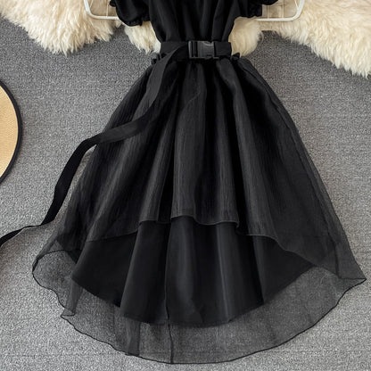 A Line High Low Dress White Fashion Dress Black A Line Dress  10678