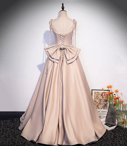 Cute satin long A line prom dress with bow  10404