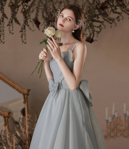 Gray soft chiffon long prom dress A line evening dress  10427