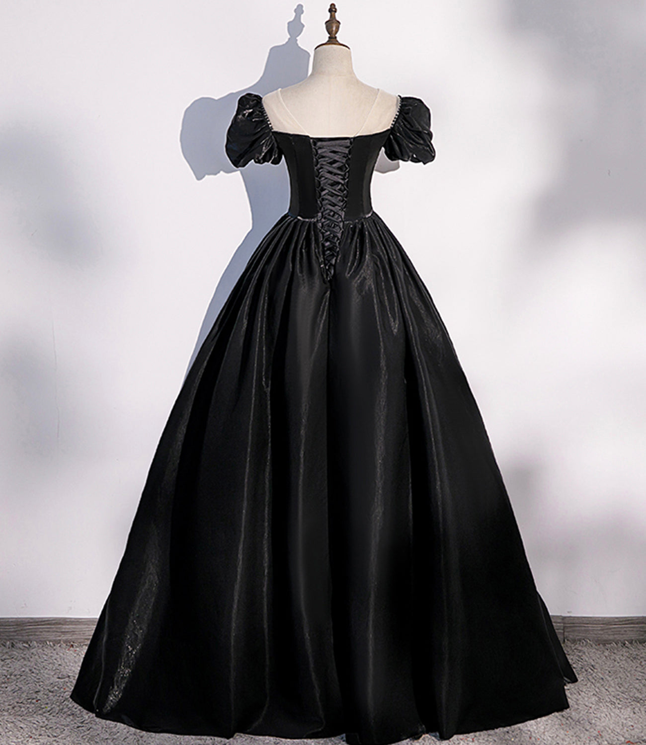 Black satin long prom dress A line evening gown  10347