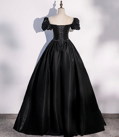 Black satin long prom dress A line evening gown  10347