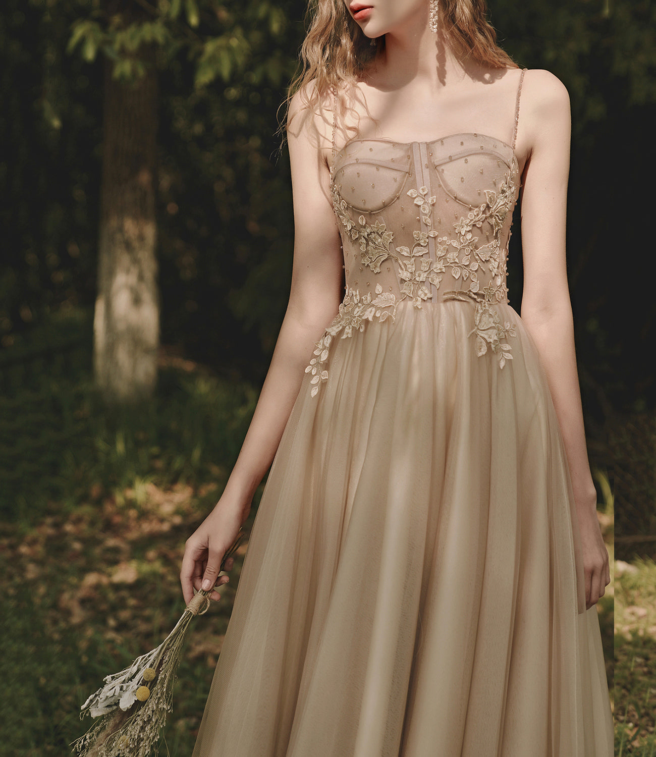 Cute tulle lace long prom dress A line evening dress  10398