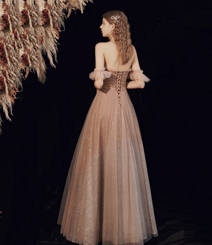 Shiny tulle sequins long prom dress A line evening dress  10378