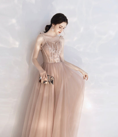 Stylish tulle lace long prom dress A line evening dress  10397