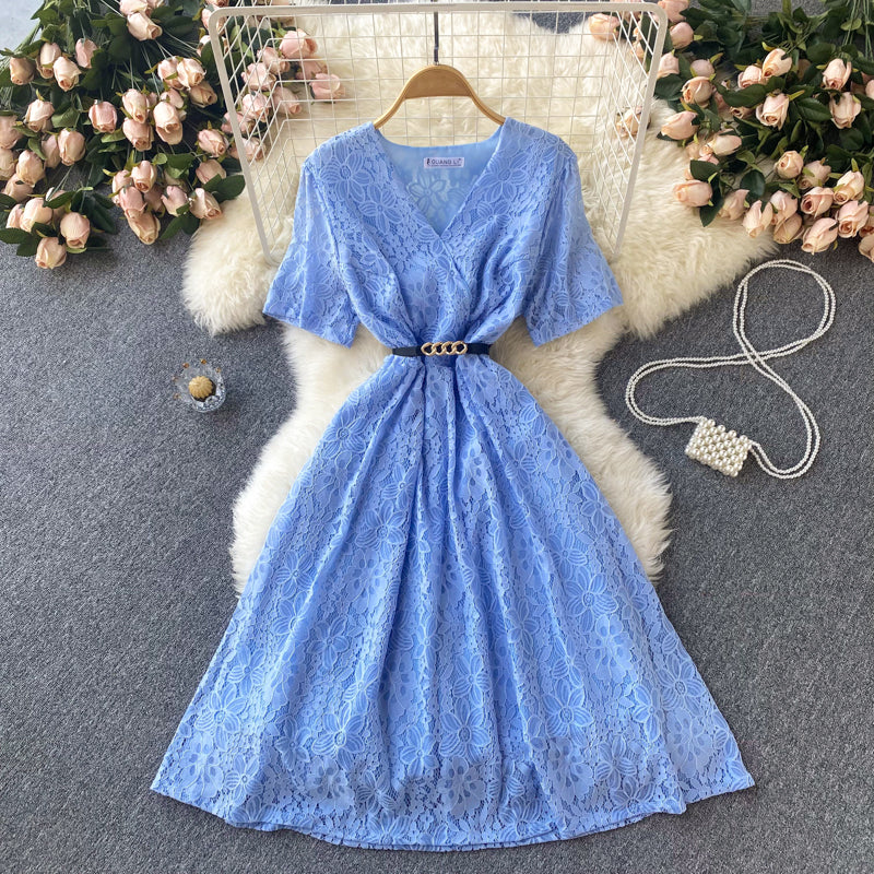 Cute V Neck Lace Short Dress A Line Fashion Dress  10668