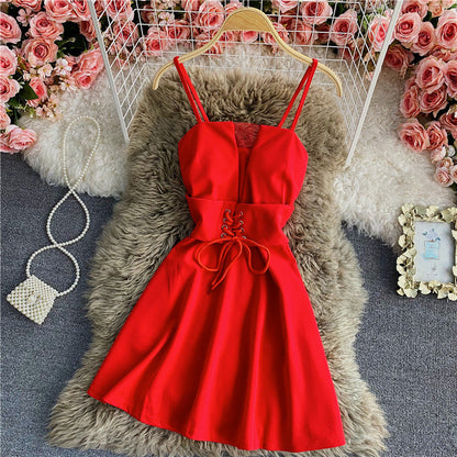 A Line Lace Up Dress Fashion Dress  10699