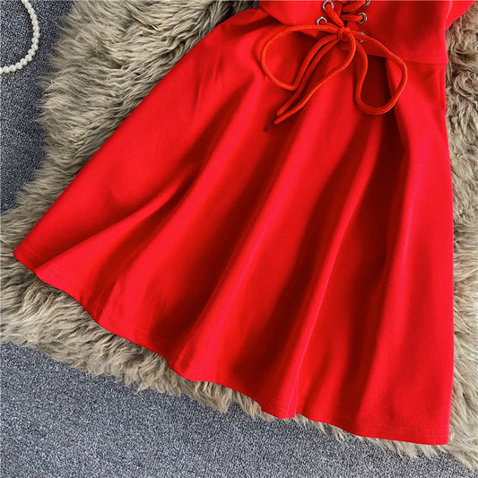 A Line Lace Up Dress Fashion Dress  10699
