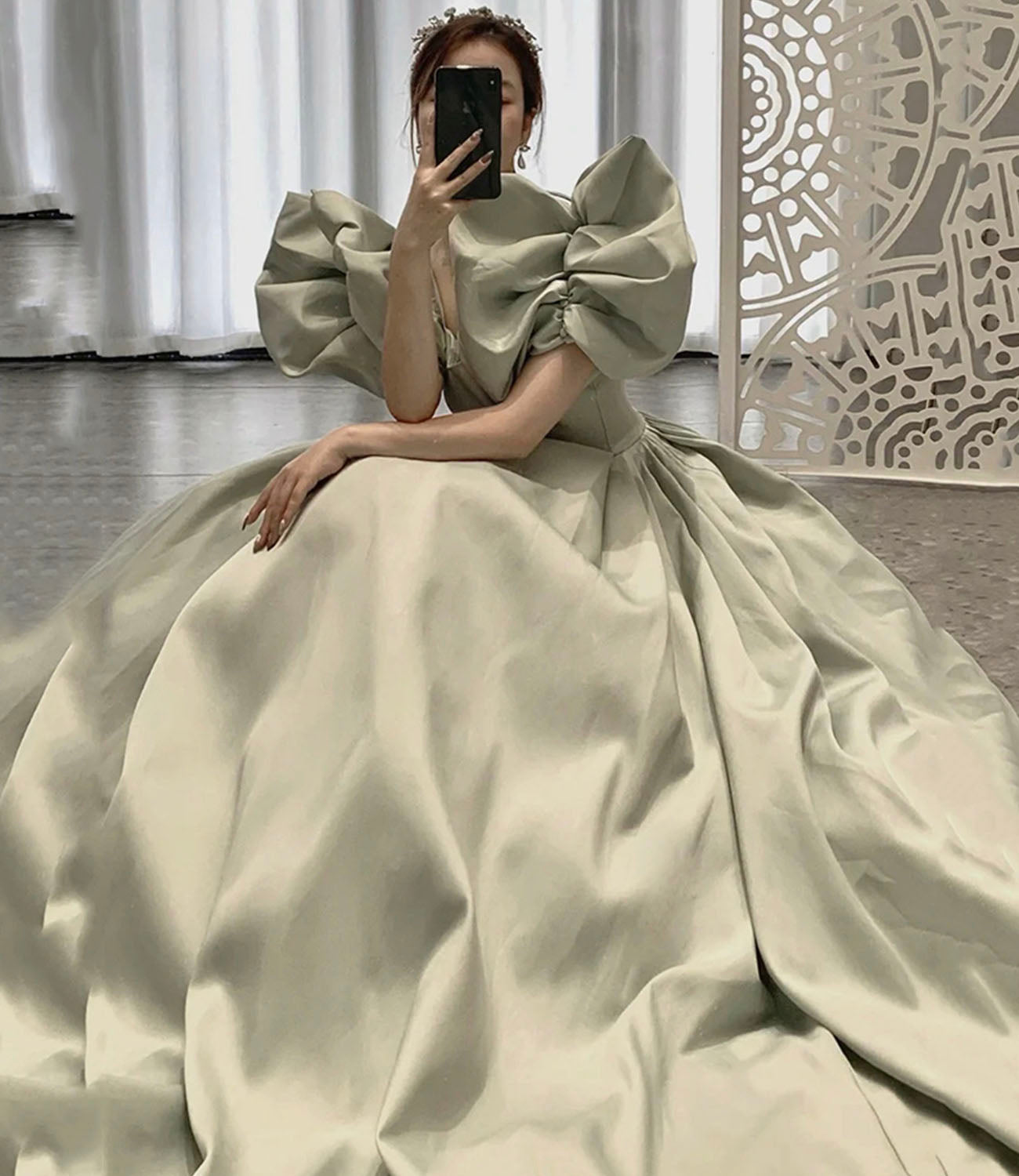 Cute satin long ball gown dress A line formal dress  10321