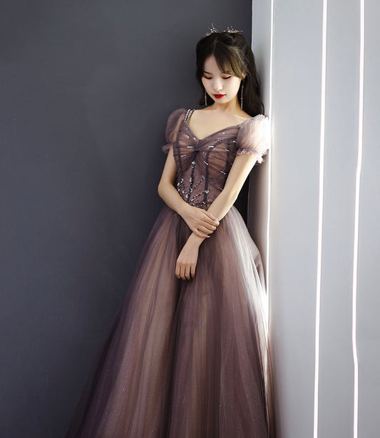 Cute tulle long prom dress A line evening gown  10280