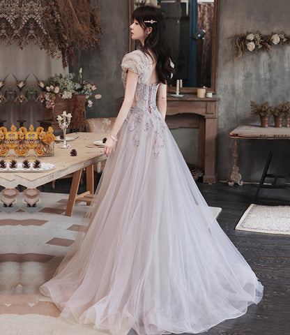 Cute tulle sequins long prom dress evening dress  10251