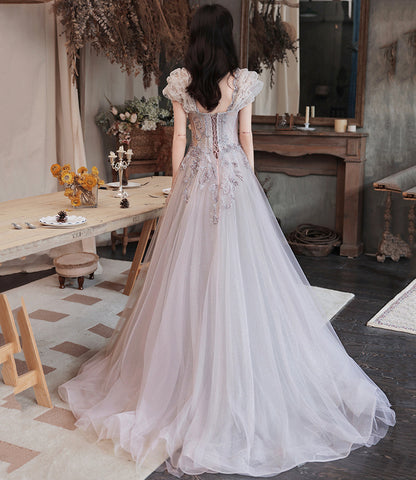 Cute tulle sequins long prom dress evening dress  10251