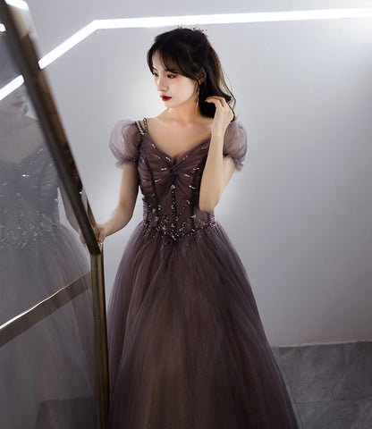 Cute tulle long prom dress A line evening gown  10280