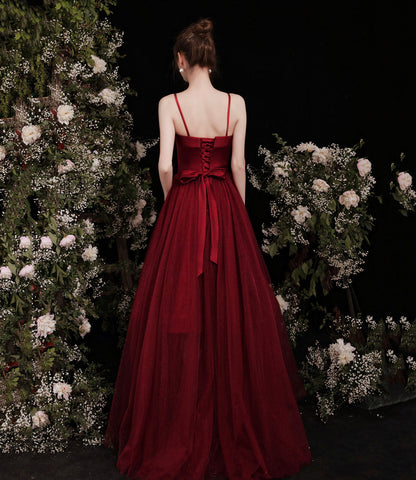 Cute burgundy two pieces detachable prom dresses  10191