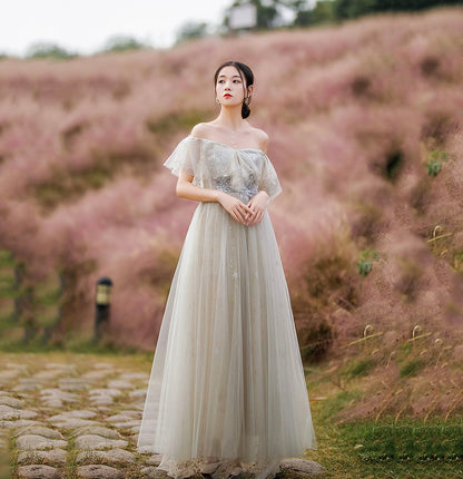 Cute tulle sequins long prom dress evening dress  10205