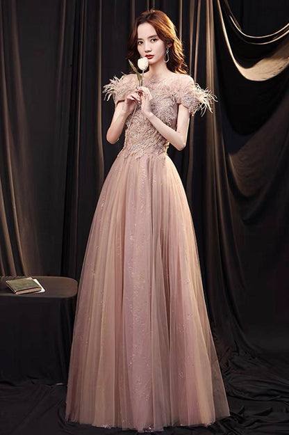 Cute tulle lace long prom dress A line evening gown  10165