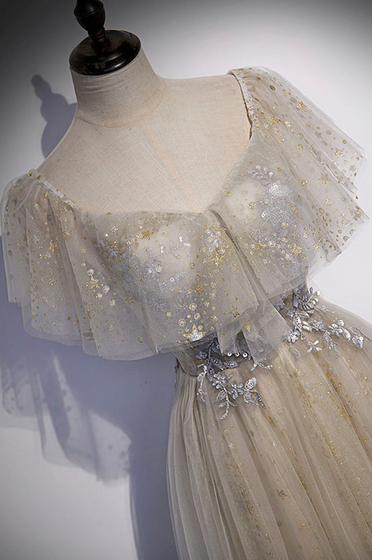 Cute tulle sequins long prom dress evening dress  10180