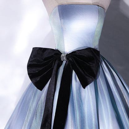 Blue satin long ball gown dress blue evening gown  10186