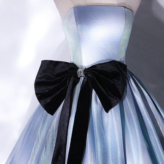 Blue satin long ball gown dress blue evening gown  10186