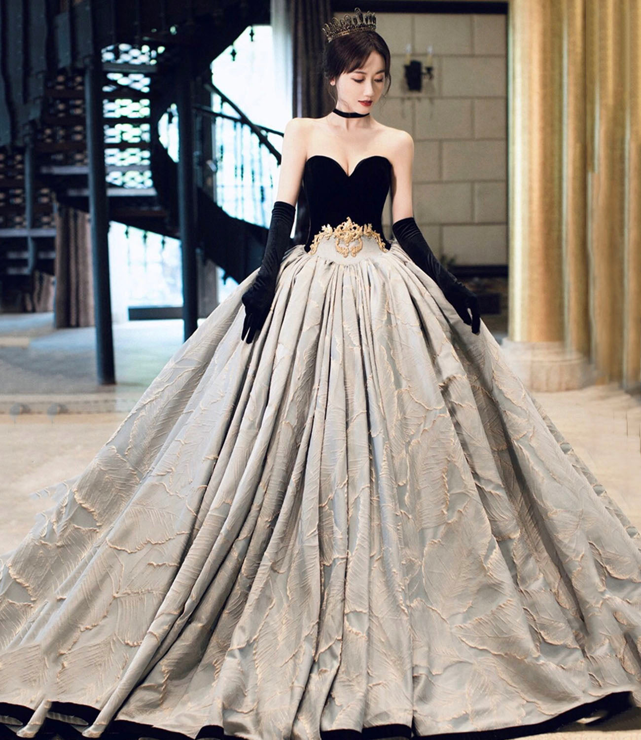 Amazing strapless lace long prom dress formal gown  10202