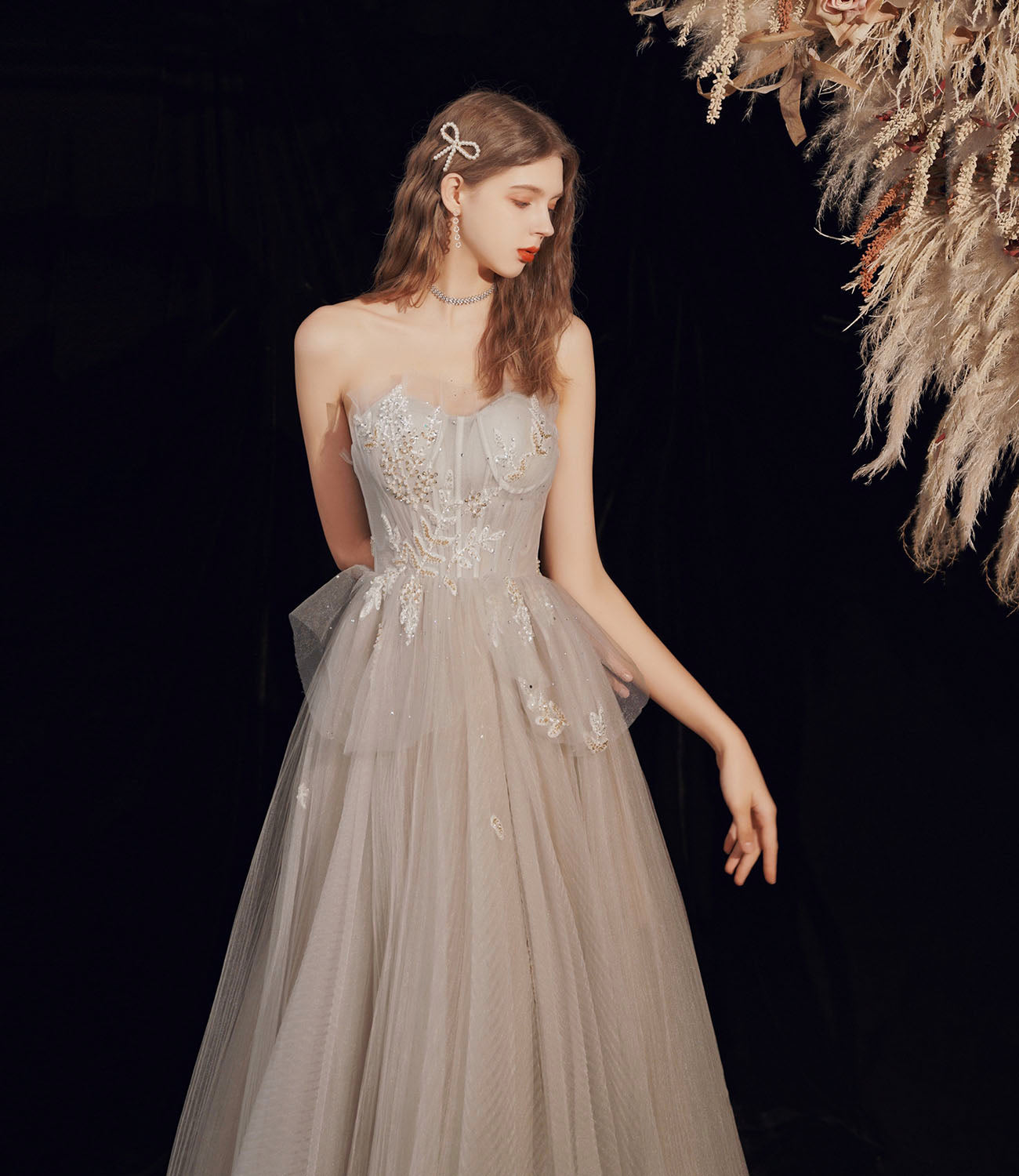 Cute tulle sequins long prom dress evening dress  10189