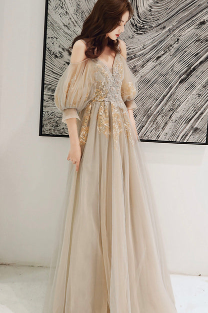 Elegant tulle lace long prom dress evening dress  10172