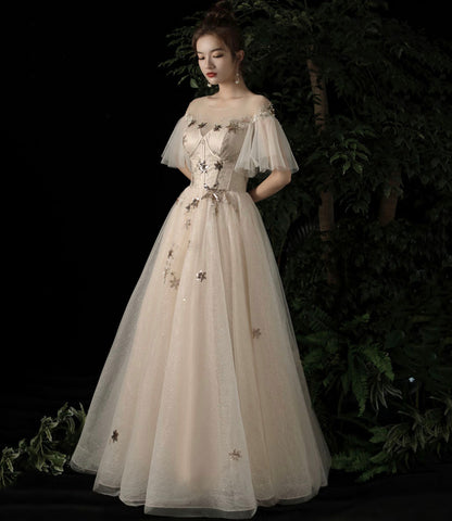 Cute tulle sequins long prom dress evening dress  10196