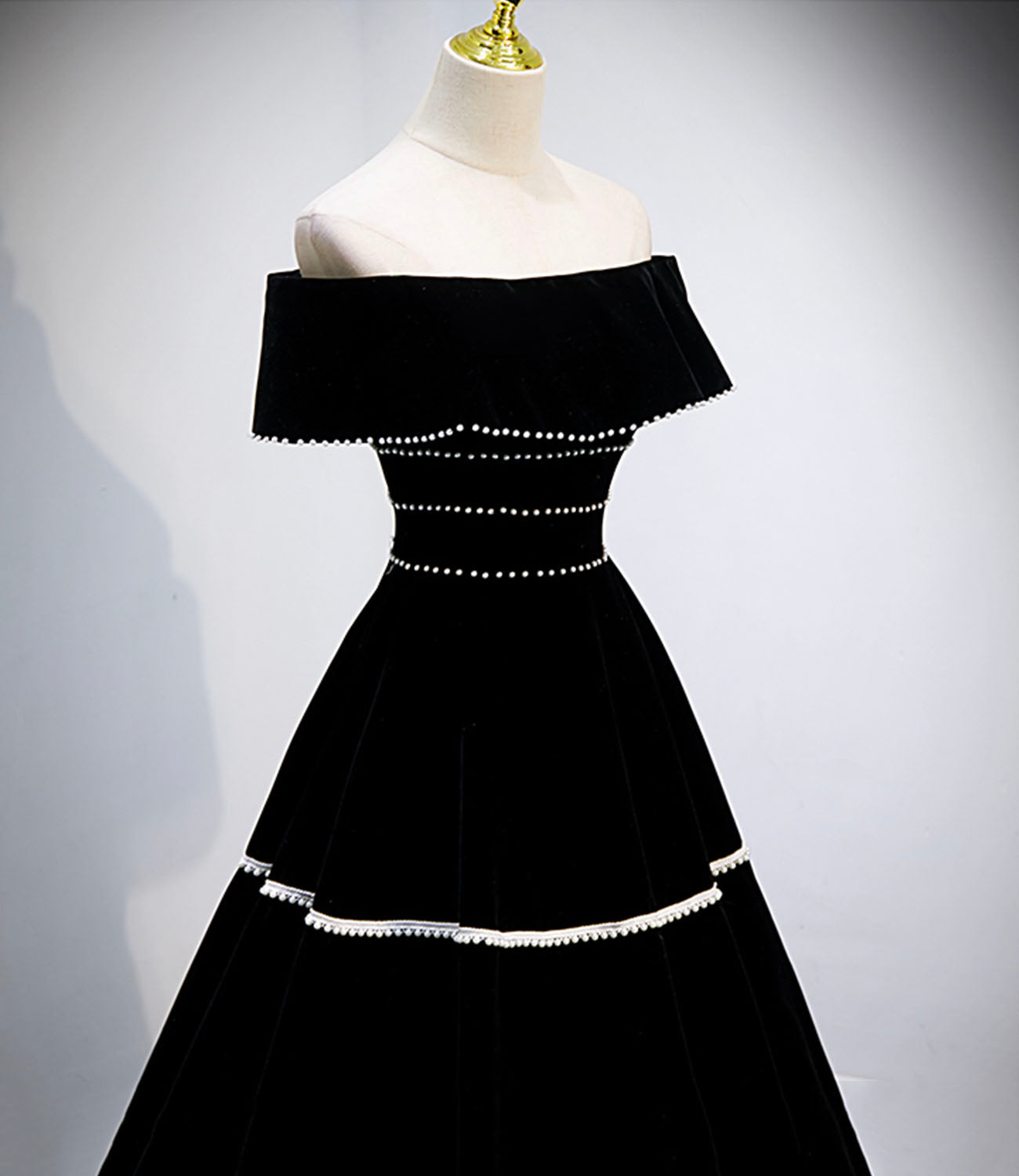 Black velvet long prom dress black evening gown  10157