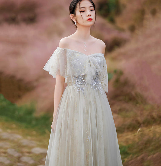 Cute tulle sequins long prom dress evening dress  10205