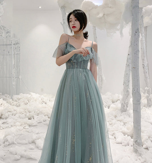 Cute tulle long A ine prom dress evening gown  10137