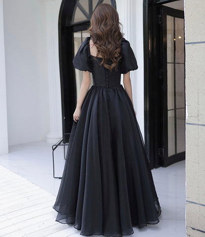 Black tulle long prom dress A line evening gown  10207