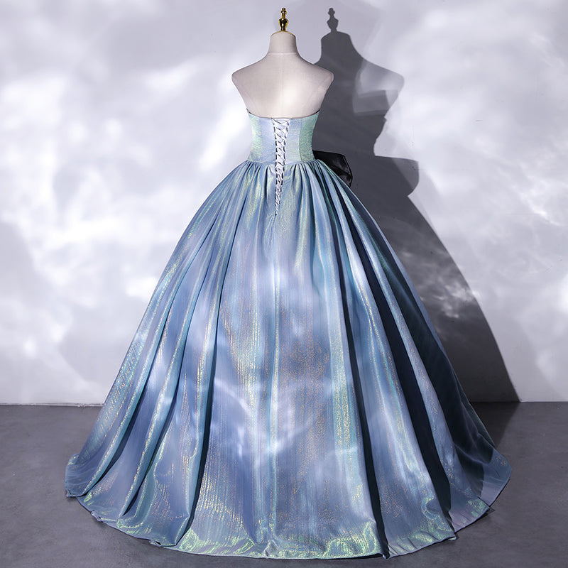 Blue satin long ball gown dress blue evening gown  10186