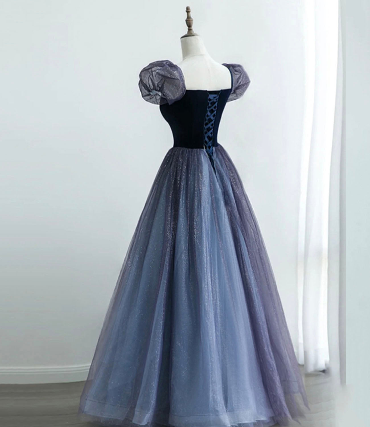 Cute tulle long prom dress A line evening gown  10164