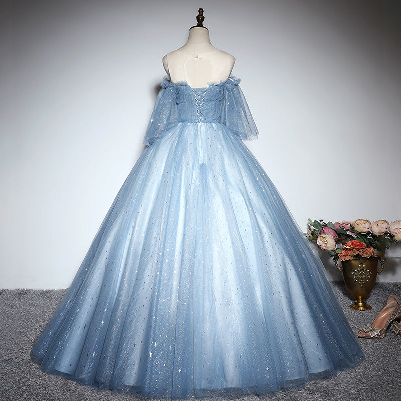 Blue tulle lace long ball gown dress formal dress  10197