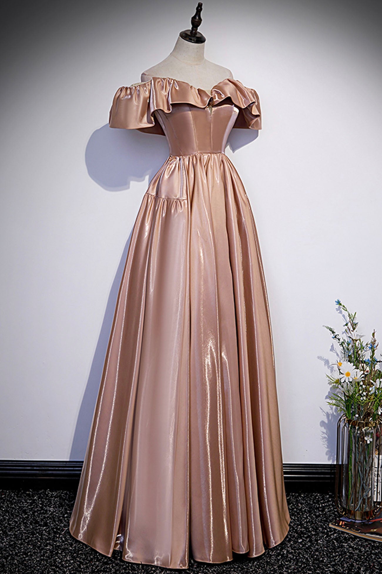 Cute satin long prom dress A line evening gown  10179