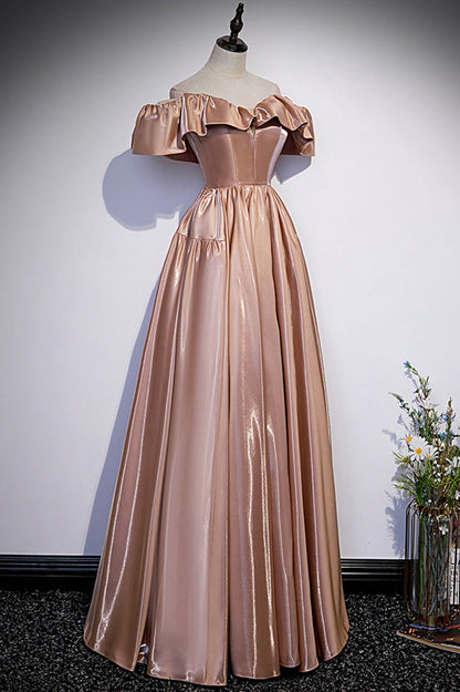 Cute satin long prom dress A line evening gown  10179