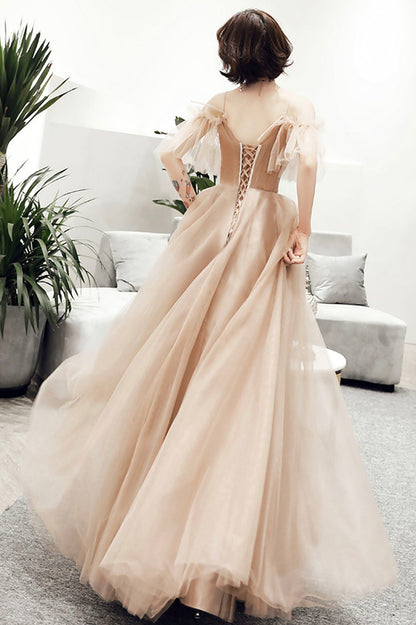 Cute tulle lace long prom dress A line evening dress  10167