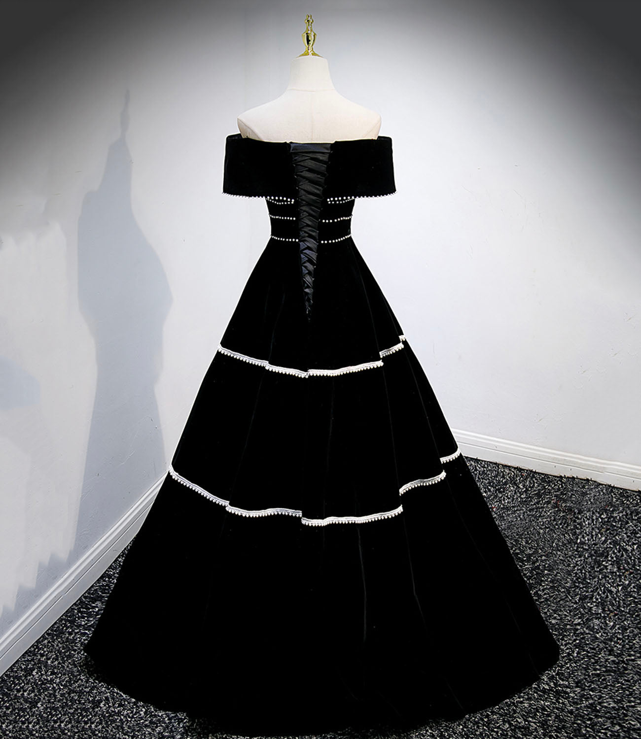 Black velvet long prom dress black evening gown  10157