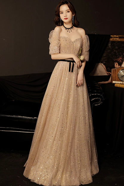 Cute tulle long prom dress A line evening gown  10177