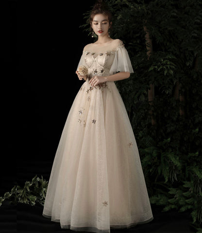 Cute tulle sequins long prom dress evening dress  10196