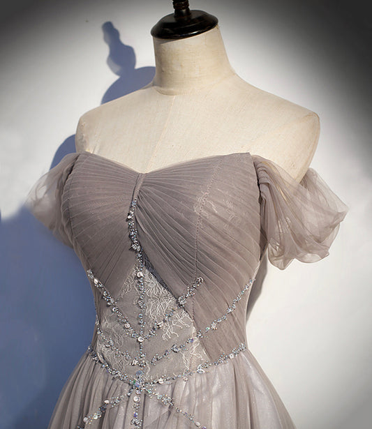 Elegant tulle lace long prom dress A line evening gown  10140