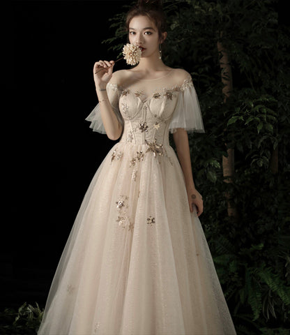 Cute tulle sequins long prom dress evening dress  10196