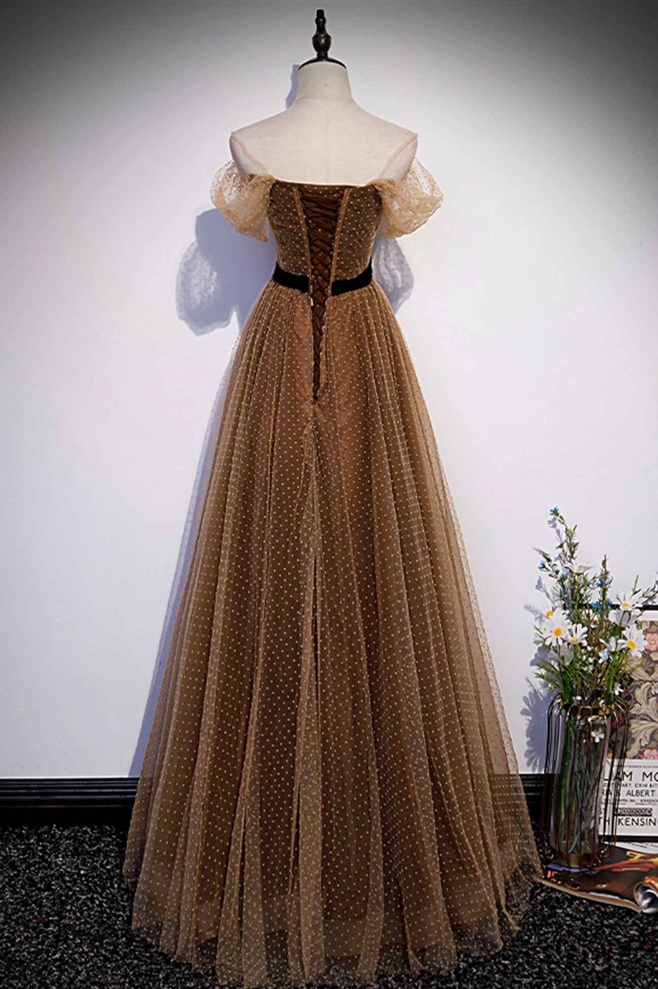Cute tulle long prom dress A line evening dress  10182