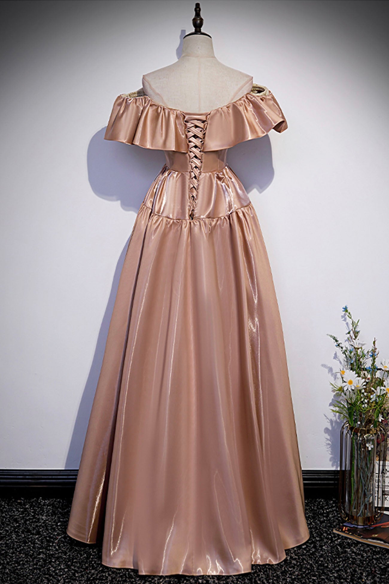 Cute satin long prom dress A line evening gown  10179