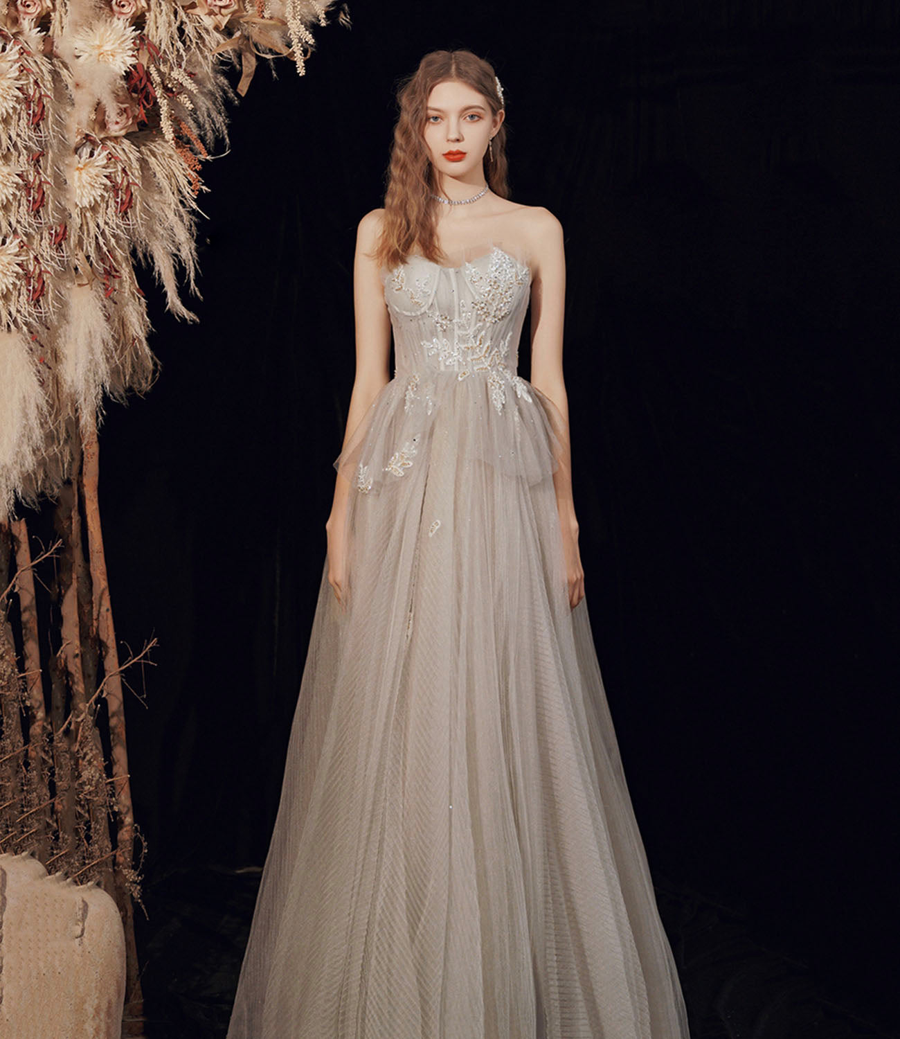 Cute tulle sequins long prom dress evening dress  10189