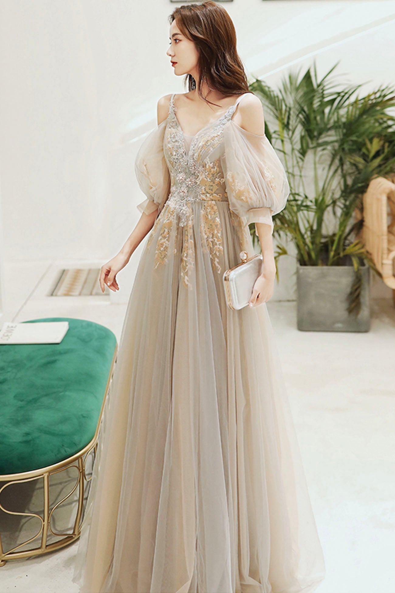 Elegant tulle lace long prom dress evening dress  10172