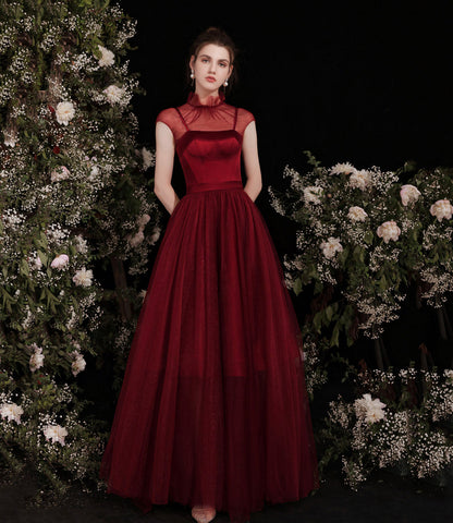 Cute burgundy two pieces detachable prom dresses  10191