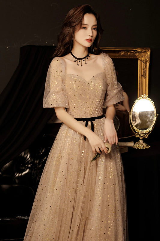 Cute tulle long prom dress A line evening gown  10177