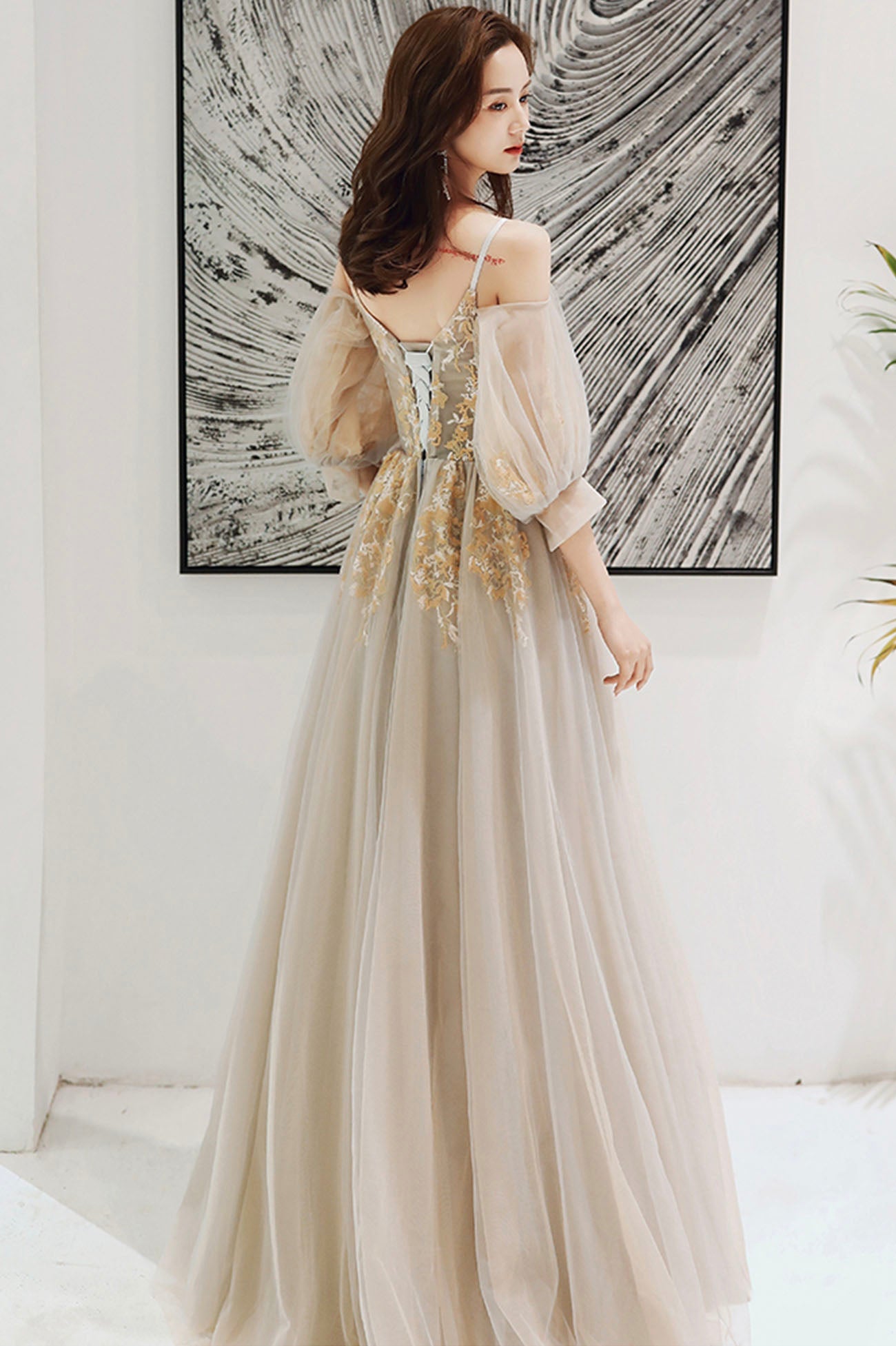 Elegant tulle lace long prom dress evening dress  10172