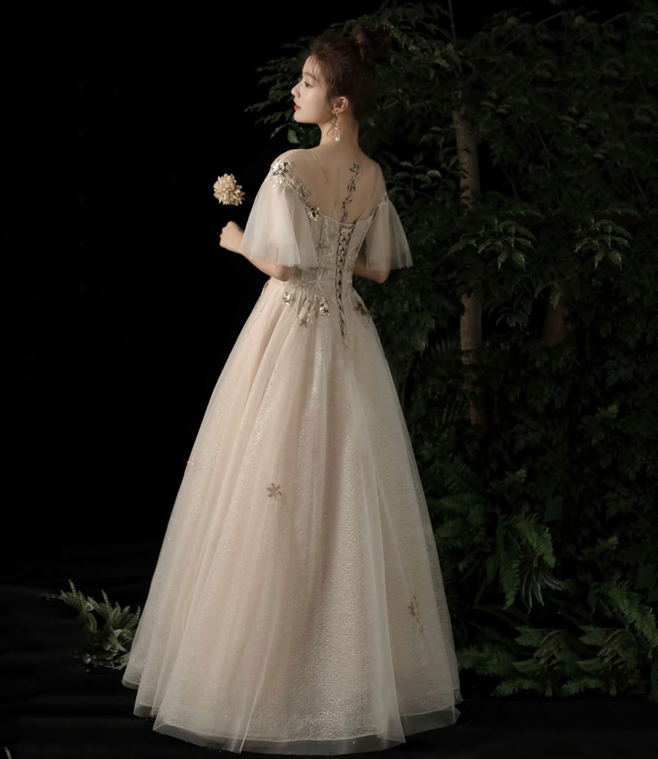 Cute tulle sequins long prom dress evening dress  10196