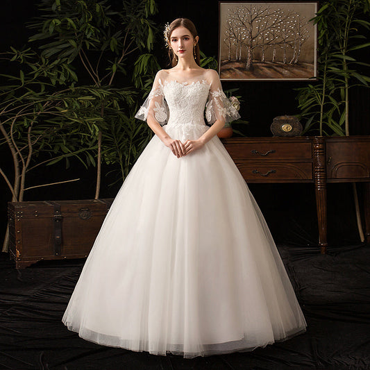 White tulle lace long prom dress A line evening gown  10088
